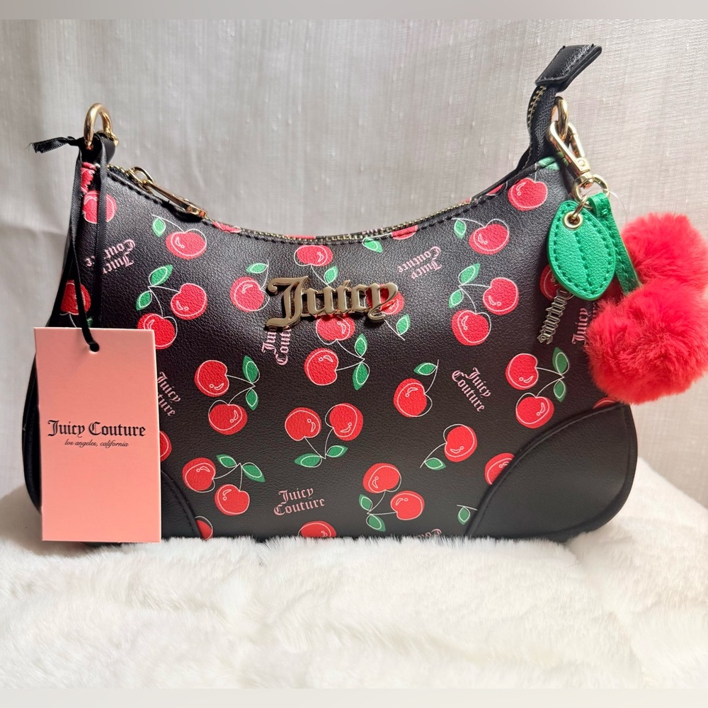 NEW Juicy Couture Black Red Cherry Girl Shoulder Bag